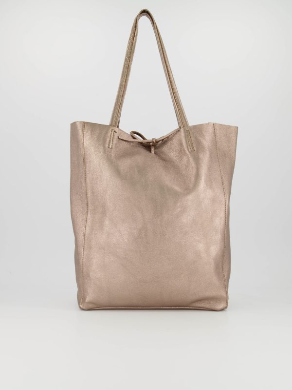 Metallic leren schoudertas brons.