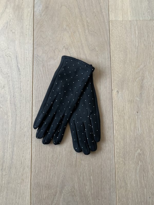 Zwarte dameshandschoenen met strassteentjes.