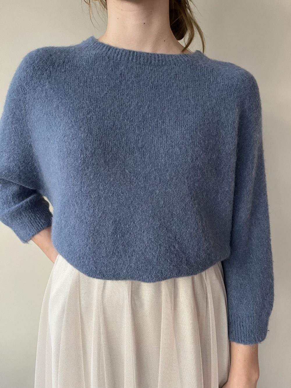 Alpaca trui 3/4 mouw blauw