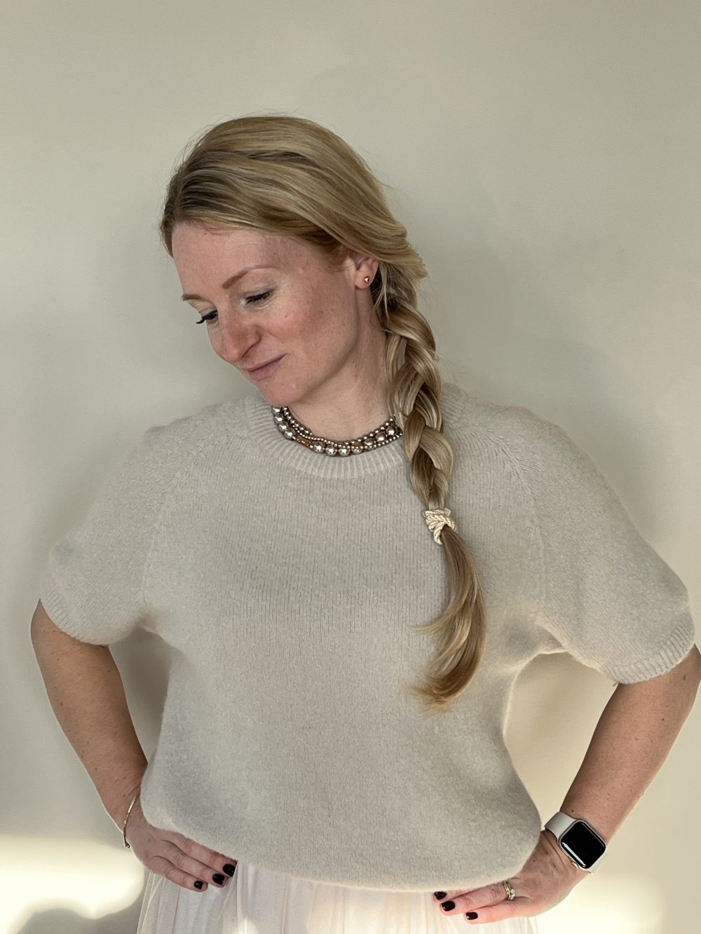 Alpaca trui korte mouw beige