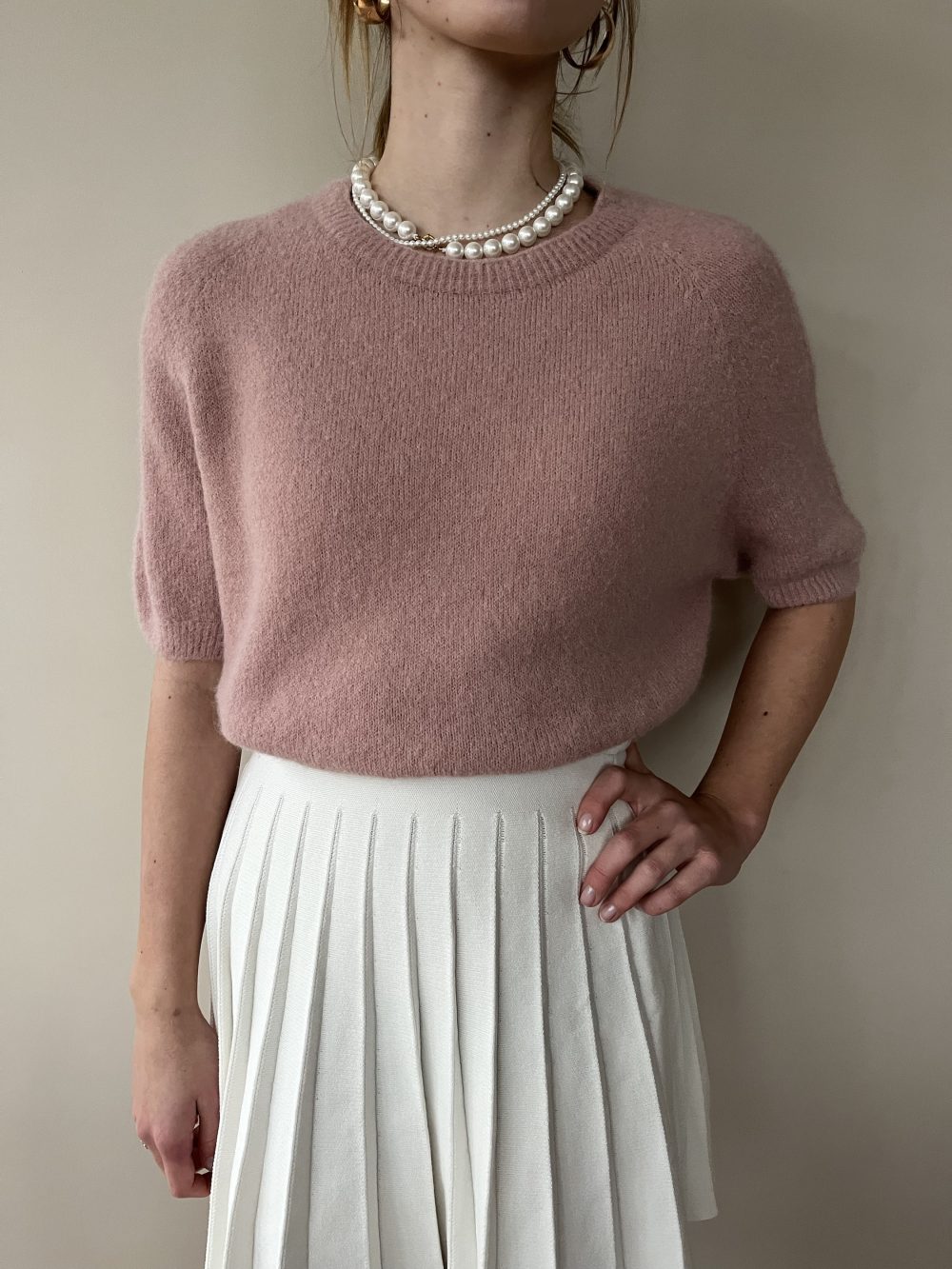 Alpaca trui korte mouw oud roze