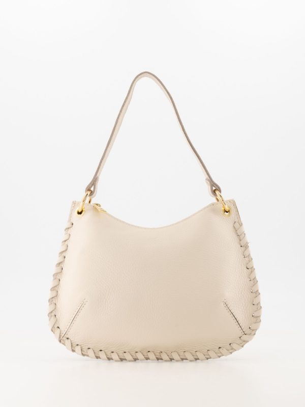 Deze hoogwaardig echt leren handtas onderscheidt zich door een uniek design met verfijnde gevlochten details langs de zijden, uitgevoerd in hoogwaardig soepel leer. Naast het elegante korte handvat wordt de tas geleverd met een lang, verstelbaar hengsel voor optimaal draagcomfort als schoudertas of crossbody. Kleur: beige.