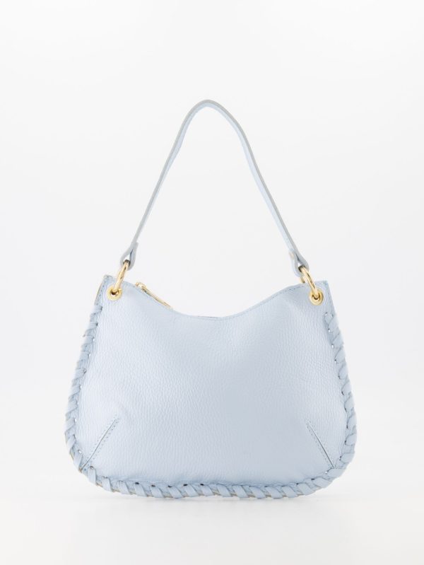 Deze hoogwaardig echt leren handtas onderscheidt zich door een uniek design met verfijnde gevlochten details langs de zijden, uitgevoerd in hoogwaardig soepel leer. Naast het elegante korte handvat wordt de tas geleverd met een lang, verstelbaar hengsel voor optimaal draagcomfort als schoudertas of crossbody. Kleur: lichtblauw.