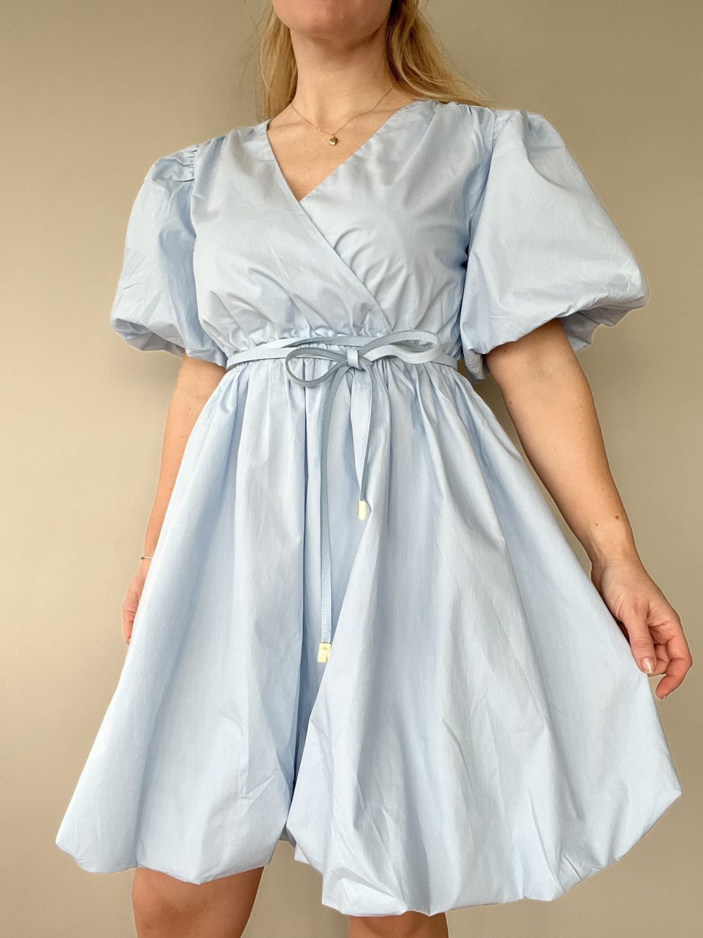 Leren wikkelriem lichtblauw