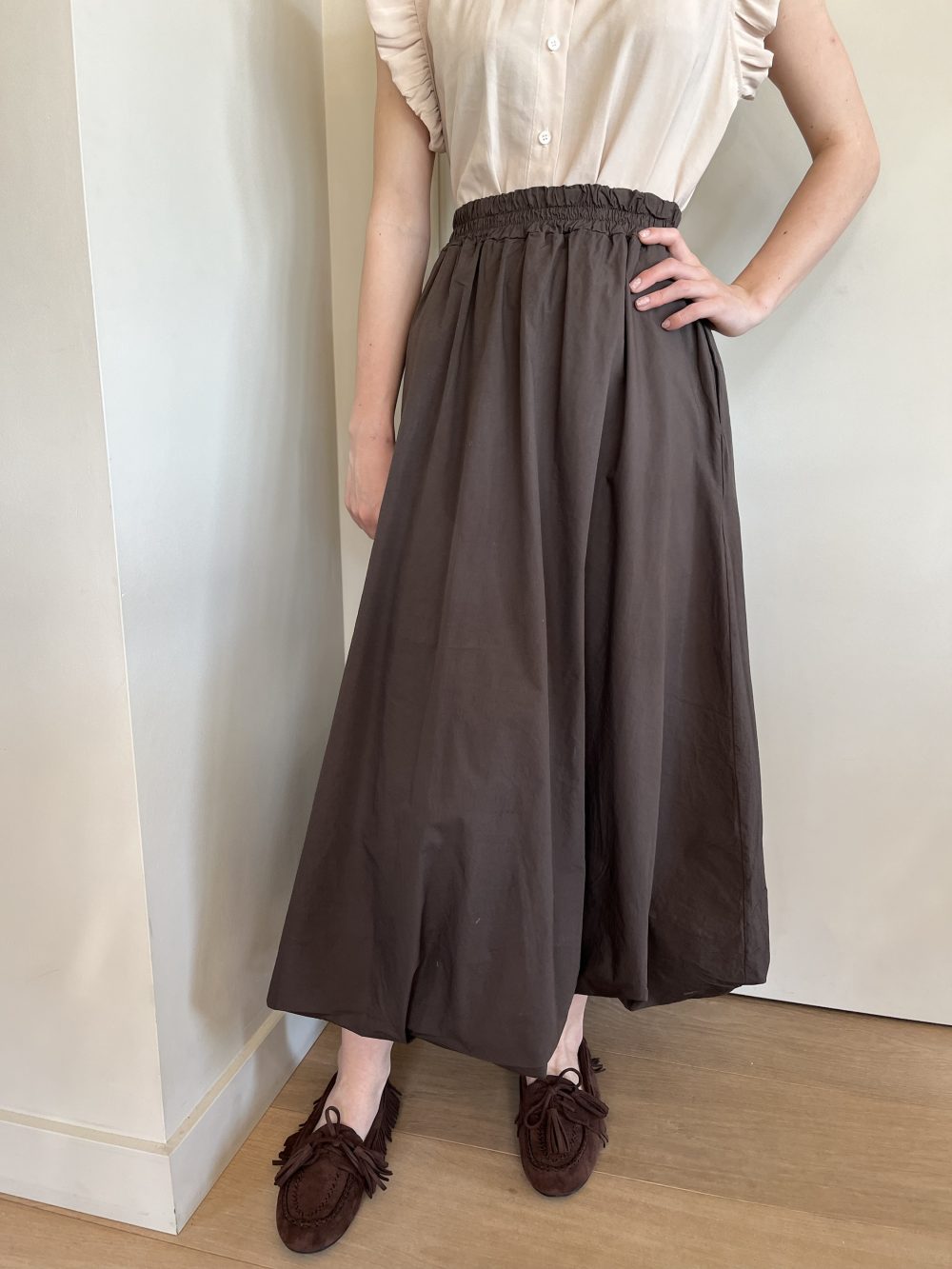 Midi ballon rok donkerbruin