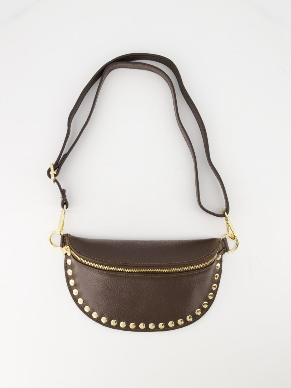 Leren heuptas met studs donkerbruin Leire