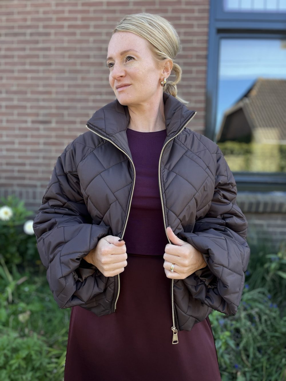 Gewatteerde bomberjas bruin